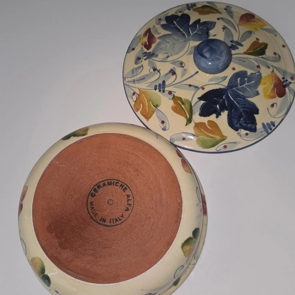 Vintage Ceramiche Alfa Italy Hand Painted Lidded Casserole Serving Dish 8in